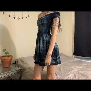 Button up tie dye off the shoulder dress